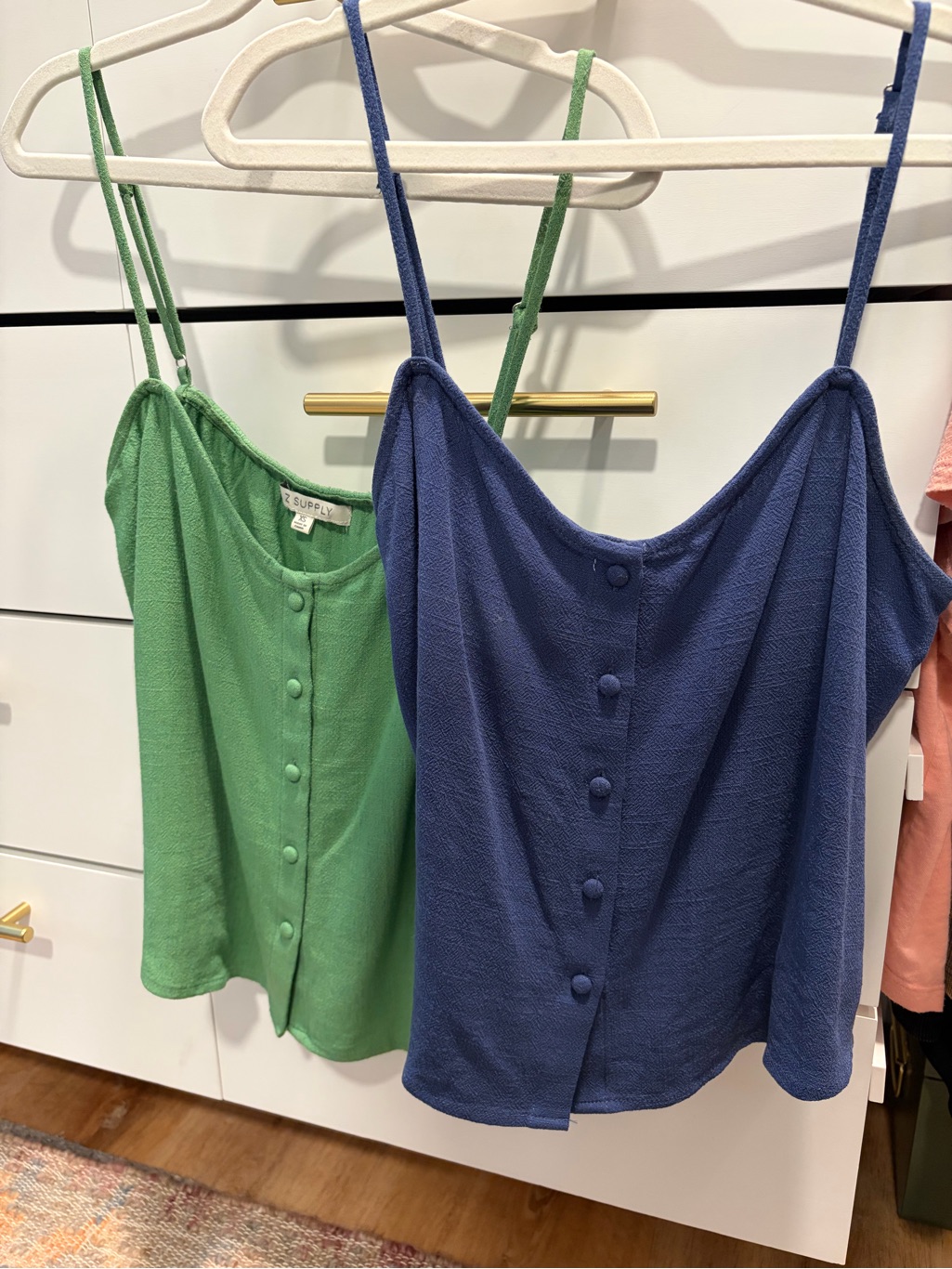 Z Supply Green And Blue Button-Front Cami Tops